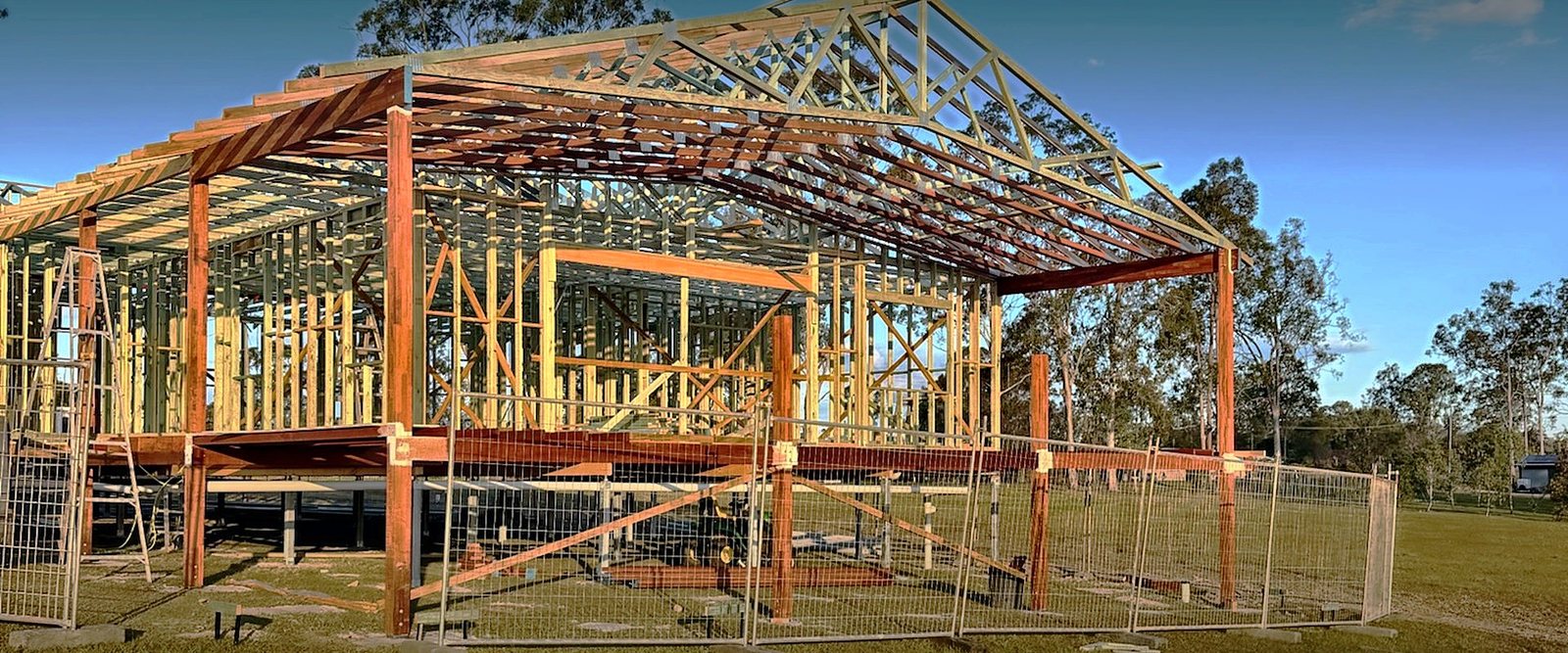 Timber house frame with LVL trusses under construction in Australia